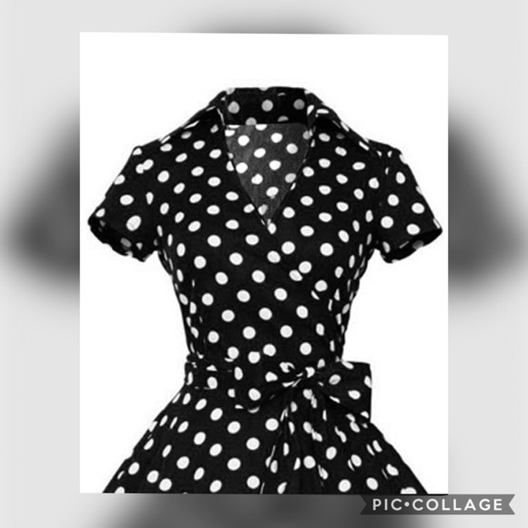 Polka Dot Belt Surplice Flare Dress NWOT - Picture 4 of 4
